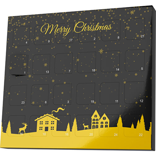 XS Adventskalender Weihnachtsdorf , Brandt, schwarz / sonnengelb, Vollkartonhülle, weiss, 1,60cm x 12,00cm x 14,00cm (Länge x Höhe x Breite), Bild 1