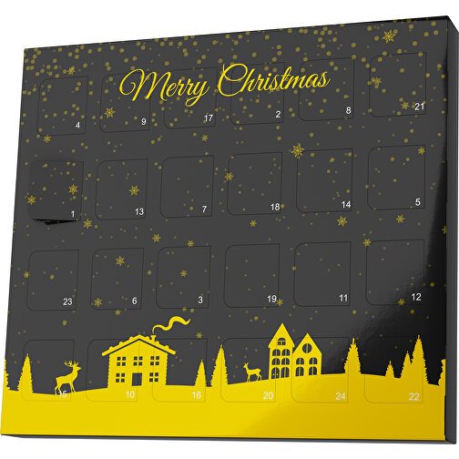 XS Adventskalender Weihnachtsdorf , Brandt, schwarz / goldgelb, Vollkartonhülle, weiss, 1,60cm x 12,00cm x 14,00cm (Länge x Höhe x Breite), Bild 1