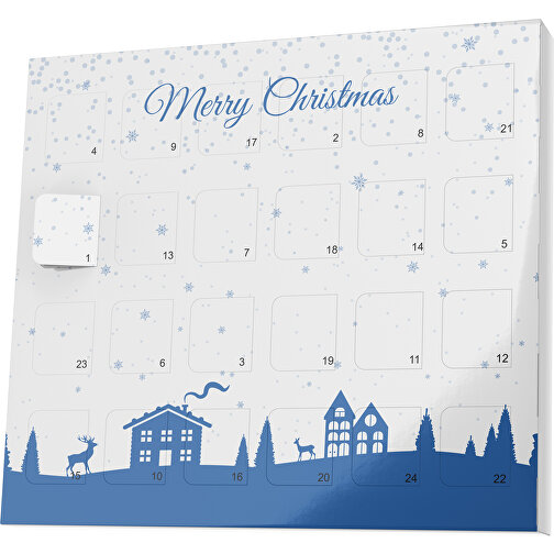 XS Adventskalender Weihnachtsdorf , Brandt, weiss / dunkelblau, Vollkartonhülle, weiss, 1,60cm x 12,00cm x 14,00cm (Länge x Höhe x Breite), Bild 1