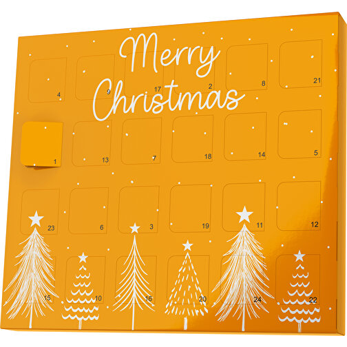 XS Adventskalender Merry Christmas Tanne , M&M\'s, gelborange / weiss, Vollkartonhülle, weiss, 1,60cm x 12,00cm x 14,00cm (Länge x Höhe x Breite), Bild 1