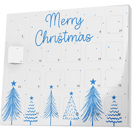XS Adventskalender Merry Christmas Tanne , M&M\'s, weiß / kobaltblau, Vollkartonhülle, weiß, 1,60cm x 12,00cm x 14,00cm (Länge x Höhe x Breite), Bild 1