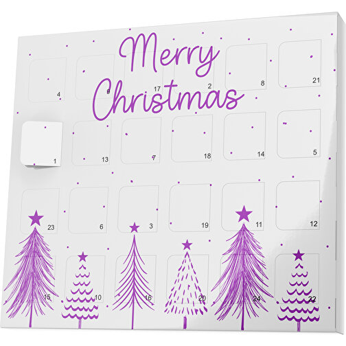 XS Adventskalender Merry Christmas Tanne , M&M\'s, weiß / dunkelmagenta, Vollkartonhülle, weiß, 1,60cm x 12,00cm x 14,00cm (Länge x Höhe x Breite), Bild 1