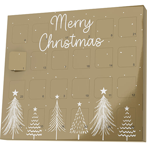 XS Adventskalender Merry Christmas Tanne , Brandt, gold / weiß, Vollkartonhülle, weiß, 1,60cm x 12,00cm x 14,00cm (Länge x Höhe x Breite), Bild 1