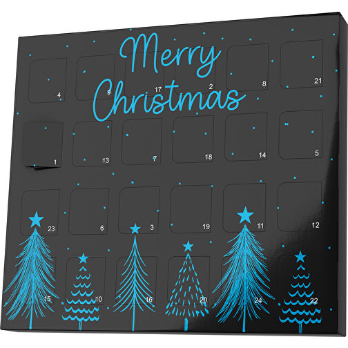 XS Adventskalender Merry Christmas Tanne , Brandt, schwarz / himmelblau, Vollkartonhülle, weiß, 1,60cm x 12,00cm x 14,00cm (Länge x Höhe x Breite), Bild 1