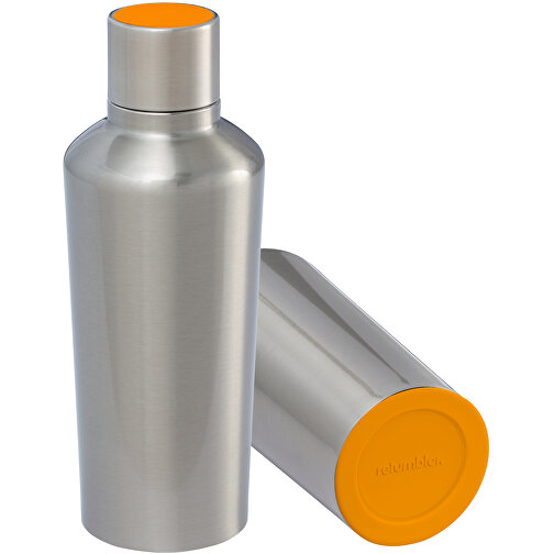 Thermotrinkflasche RETUMBLER-myDRINQEO 500 , Retumbler, silber / orange, Edelstahl, Kunststoff, Silikon, 8,40cm x 22,25cm x 8,40cm (Länge x Höhe x Breite), Bild 1