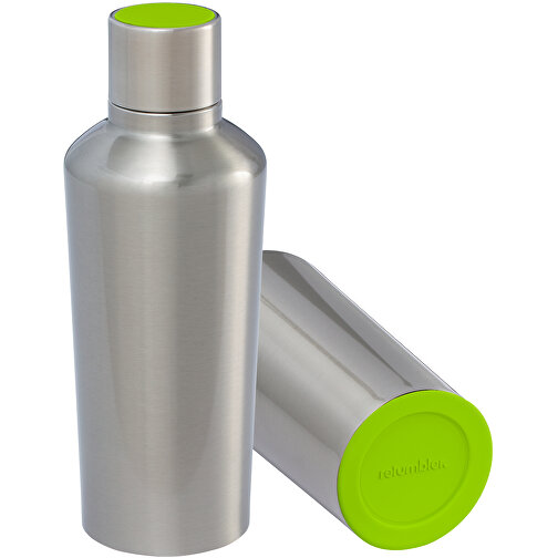 Thermotrinkflasche RETUMBLER-myDRINQEO 500 , Retumbler, silber / hellgrün, Edelstahl, Kunststoff, Silikon, 8,40cm x 22,25cm x 8,40cm (Länge x Höhe x Breite), Bild 1