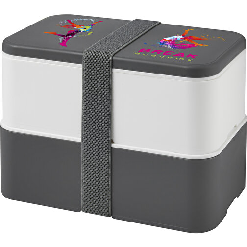 MIYO Doppel-Lunchbox , grau / weiß / grau, PP Kunststoff, 18,00cm x 11,30cm x 11,00cm (Länge x Höhe x Breite), Bild 2