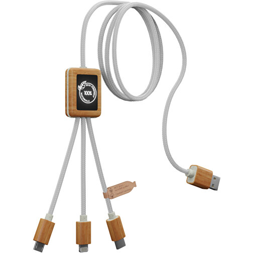 Cable de carga 3 en 1 de PET reciclado con logotipo retroiluminado y estuche cuadrado de bambú 'SCX, Imagen 3