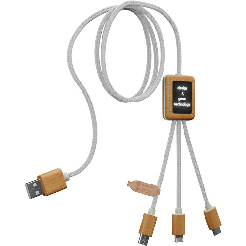SCX.design C39 Câble de recharge 3 en 1 en rPET avec logo lumineux et boîtier en bambou, Image 4