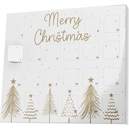 XS Adventskalender Merry Christmas Tanne , Brandt, weiß / gold, Vollkartonhülle, weiß, 1,60cm x 12,00cm x 14,00cm (Länge x Höhe x Breite), Bild 1