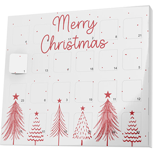 XS Adventskalender Merry Christmas Tanne , Brandt, weiß / weinrot, Vollkartonhülle, weiß, 1,60cm x 12,00cm x 14,00cm (Länge x Höhe x Breite), Bild 1
