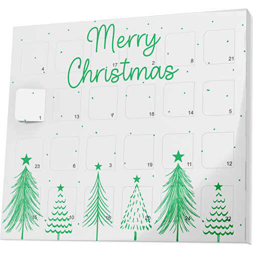 XS Adventskalender Merry Christmas Tanne , Brandt, weiß / grün, Vollkartonhülle, weiß, 1,60cm x 12,00cm x 14,00cm (Länge x Höhe x Breite), Bild 1