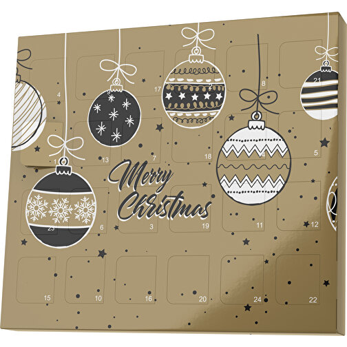 XS Adventskalender Weihnachtskugeln , Brandt, gold / schwarz, Vollkartonhülle, weiß, 1,60cm x 12,00cm x 14,00cm (Länge x Höhe x Breite), Bild 1