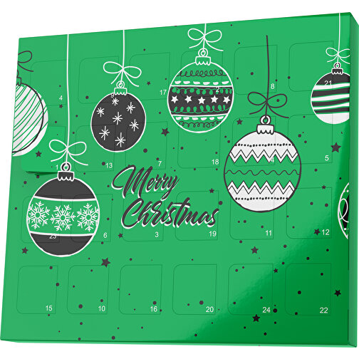 XS Adventskalender Weihnachtskugeln , Brandt, grün / schwarz, Vollkartonhülle, weiss, 1,60cm x 12,00cm x 14,00cm (Länge x Höhe x Breite), Bild 1