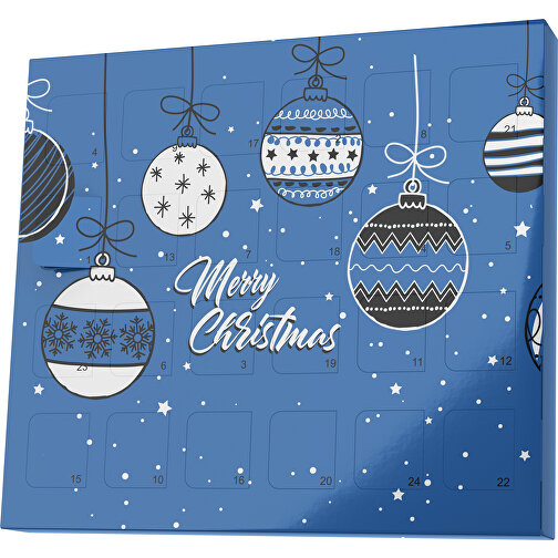 XS Adventskalender Weihnachtskugeln , Brandt, dunkelblau / weiss, Vollkartonhülle, weiss, 1,60cm x 12,00cm x 14,00cm (Länge x Höhe x Breite), Bild 1