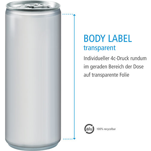 Energy Drink Zuckerfrei, Body Label Transp. , Aluminium, Folie, 5,30cm x 13,50cm x 5,30cm (Länge x Höhe x Breite), Bild 3