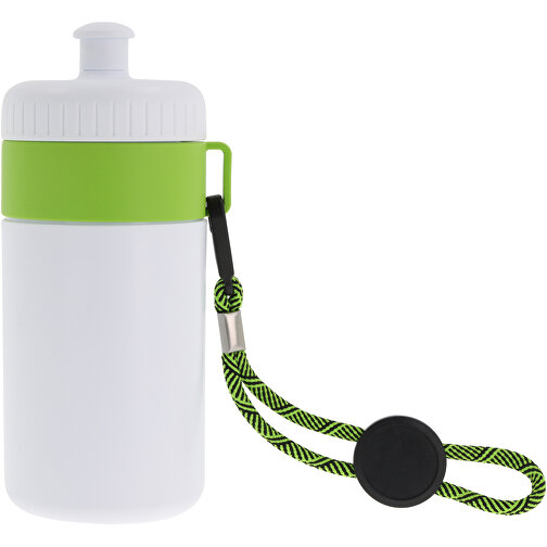Sportflasche Mit Halteschlaufe 500ml , weiss / hellgrün, LDPE & PP, 17,00cm (Höhe), Bild 1