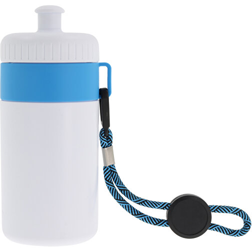 Sportflasche Mit Halteschlaufe 500ml , weiss / hellblau, LDPE & PP, 17,00cm (Höhe), Bild 1