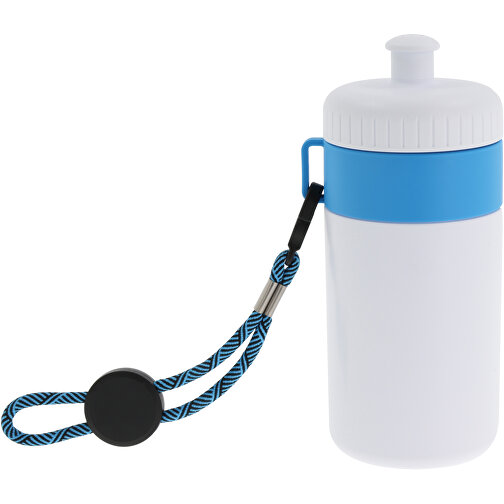 Sportflasche Mit Halteschlaufe 500ml , weiss / hellblau, LDPE & PP, 17,00cm (Höhe), Bild 2