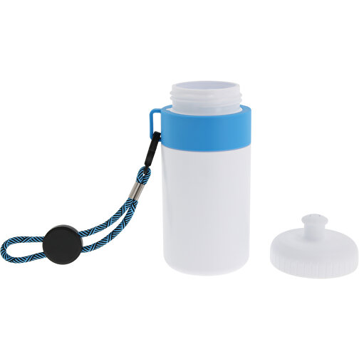 Sportflasche Mit Halteschlaufe 500ml , weiß / hellblau, LDPE & PP, 17,00cm (Höhe), Bild 3