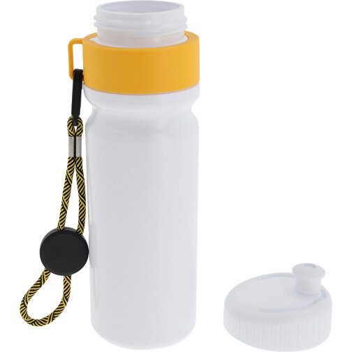 Sportflasche Mit Rand Und Kordel 750ml , weiß / gelb, LDPE & PP, 25,00cm (Höhe), Bild 3