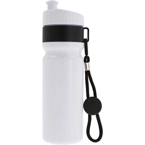Sportflasche Mit Rand Und Kordel 750ml , weiß / schwarz, LDPE & PP, 25,00cm (Höhe), Bild 1