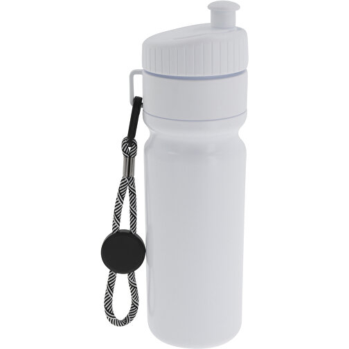 Sportflasche Mit Rand Und Kordel 750ml , weiss / weiss, LDPE & PP, 25,00cm (Höhe), Bild 2