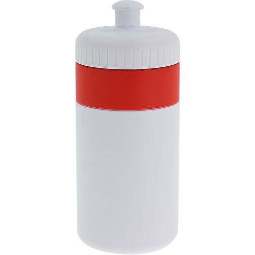 Sportflasche Mit Rand 500ml , weiss / rot, LDPE & PP, 17,00cm (Höhe), Bild 1