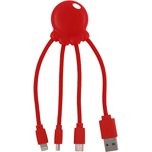 2087 | Xoopar Octopus Charging Cable , rot, Recycled plastic, 11,40cm x 1,20cm x 3,50cm (Länge x Höhe x Breite), Bild 1