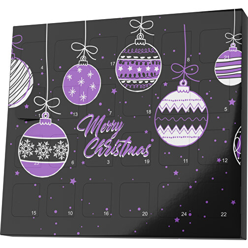 XS Adventskalender Weihnachtskugeln , Brandt, schwarz / lavendellila, Vollkartonhülle, weiss, 1,60cm x 12,00cm x 14,00cm (Länge x Höhe x Breite), Bild 1