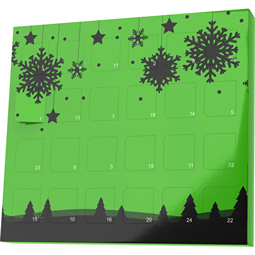 XS Adventskalender Winterlandschaft , M&M\'s, grasgrün / schwarz, Vollkartonhülle, weiß, 1,60cm x 12,00cm x 14,00cm (Länge x Höhe x Breite), Bild 1