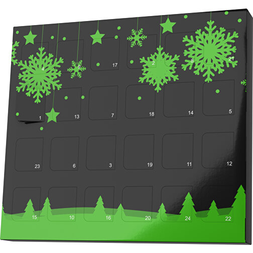 XS Adventskalender Winterlandschaft , M&M\'s, schwarz / grasgrün, Vollkartonhülle, weiss, 1,60cm x 12,00cm x 14,00cm (Länge x Höhe x Breite), Bild 1