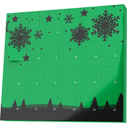 XS Adventskalender Winterlandschaft , Brandt, grün / schwarz, Vollkartonhülle, weiss, 1,60cm x 12,00cm x 14,00cm (Länge x Höhe x Breite), Bild 1