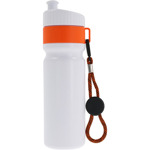 Sportflasche Mit Rand Und Kordel 750ml , weiß / orange, LDPE & PP, 25,00cm (Höhe), Bild 1
