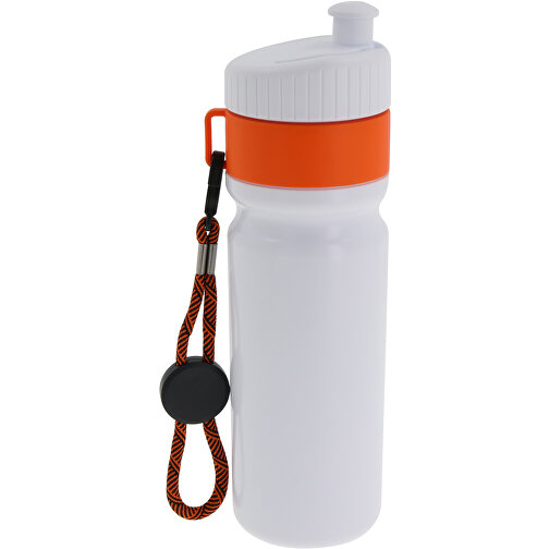 Sportflasche Mit Rand Und Kordel 750ml , weiß / orange, LDPE & PP, 25,00cm (Höhe), Bild 2