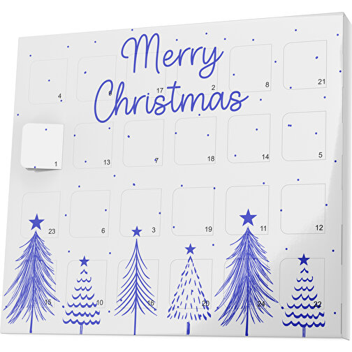 XS Adventskalender Merry Christmas Tanne , Brandt, weiß / blau, Vollkartonhülle, weiß, 1,60cm x 12,00cm x 14,00cm (Länge x Höhe x Breite), Bild 1
