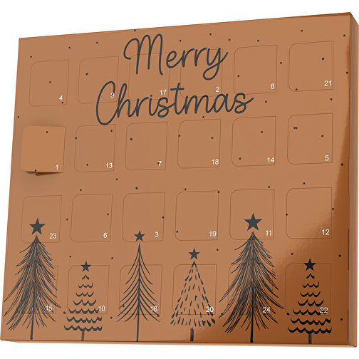 XS Adventskalender Merry Christmas Tanne , Brandt, braun / schwarz, Vollkartonhülle, weiss, 1,60cm x 12,00cm x 14,00cm (Länge x Höhe x Breite), Bild 1