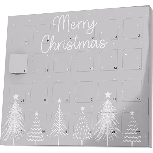 XS Adventskalender Merry Christmas Tanne , Brandt, hellgrau / weiß, Vollkartonhülle, weiß, 1,60cm x 12,00cm x 14,00cm (Länge x Höhe x Breite), Bild 1