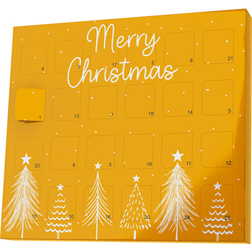 XS Adventskalender Merry Christmas Tanne , Brandt, kürbisorange / weiß, Vollkartonhülle, weiß, 1,60cm x 12,00cm x 14,00cm (Länge x Höhe x Breite), Bild 1