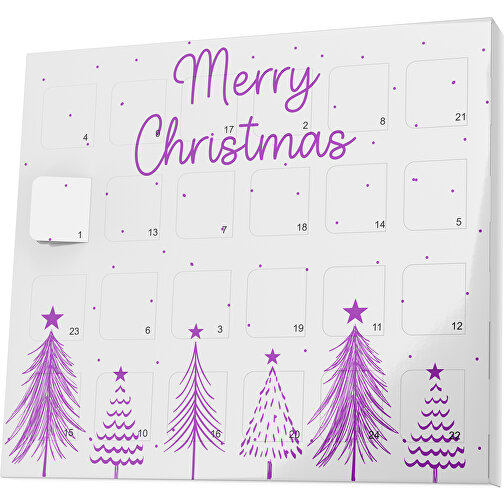 XS Adventskalender Merry Christmas Tanne , Brandt, weiß / dunkelmagenta, Vollkartonhülle, weiß, 1,60cm x 12,00cm x 14,00cm (Länge x Höhe x Breite), Bild 1