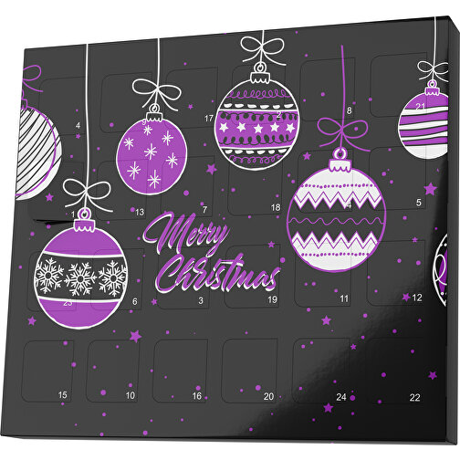 XS Adventskalender Weihnachtskugeln , M&M\'s, schwarz / dunkelmagenta, Vollkartonhülle, weiss, 1,60cm x 12,00cm x 14,00cm (Länge x Höhe x Breite), Bild 1