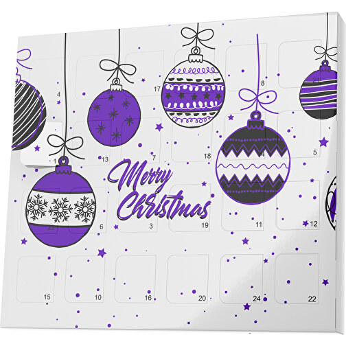 XS Adventskalender Weihnachtskugeln , M&M\'s, weiss / violet, Vollkartonhülle, weiss, 1,60cm x 12,00cm x 14,00cm (Länge x Höhe x Breite), Bild 1
