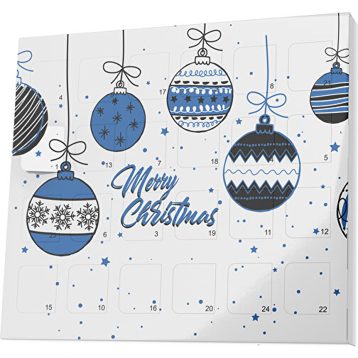 XS Adventskalender Weihnachtskugeln , M&M\'s, weiß / dunkelblau, Vollkartonhülle, weiß, 1,60cm x 12,00cm x 14,00cm (Länge x Höhe x Breite), Bild 1
