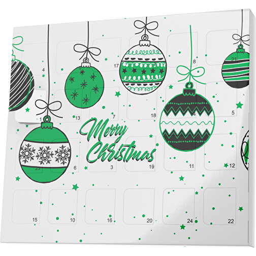 XS Adventskalender Weihnachtskugeln , M&M\'s, weiss / grün, Vollkartonhülle, weiss, 1,60cm x 12,00cm x 14,00cm (Länge x Höhe x Breite), Bild 1