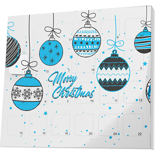 XS Adventskalender Weihnachtskugeln , M&M\'s, weiss / himmelblau, Vollkartonhülle, weiss, 1,60cm x 12,00cm x 14,00cm (Länge x Höhe x Breite), Bild 1