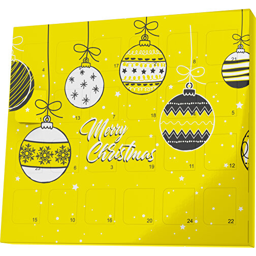 XS Adventskalender Weihnachtskugeln , Brandt, gelb / weiß, Vollkartonhülle, weiß, 1,60cm x 12,00cm x 14,00cm (Länge x Höhe x Breite), Bild 1