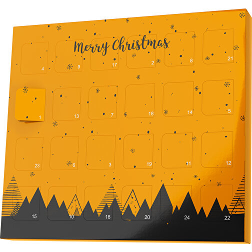 XS Adventskalender Weihnachtswald , M&M\'s, gelborange / schwarz, Vollkartonhülle, weiss, 1,60cm x 12,00cm x 14,00cm (Länge x Höhe x Breite), Bild 1