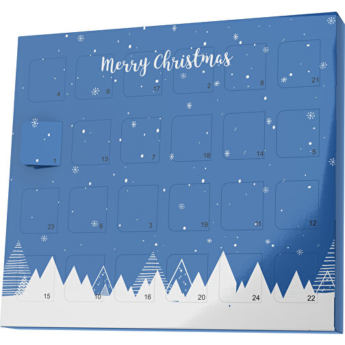XS Adventskalender Weihnachtswald , M&M\'s, dunkelblau / weiss, Vollkartonhülle, weiss, 1,60cm x 12,00cm x 14,00cm (Länge x Höhe x Breite), Bild 1