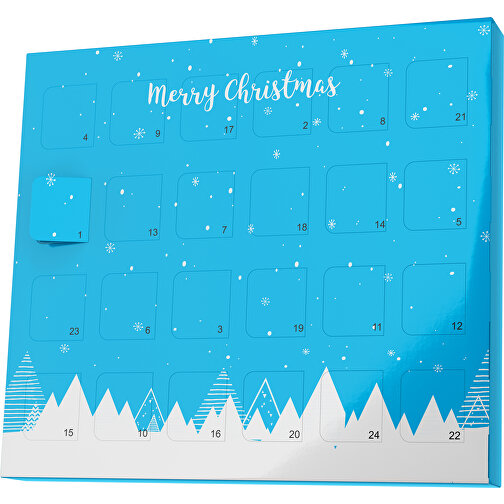 XS Adventskalender Weihnachtswald , M&M\'s, himmelblau / weiß, Vollkartonhülle, weiß, 1,60cm x 12,00cm x 14,00cm (Länge x Höhe x Breite), Bild 1