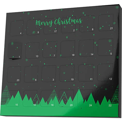 XS Adventskalender Weihnachtswald , Brandt, schwarz / grün, Vollkartonhülle, weiss, 1,60cm x 12,00cm x 14,00cm (Länge x Höhe x Breite), Bild 1